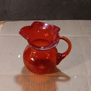 Vintage Red Glass Pitcher Crackled Surface But Not Cracked